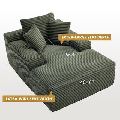 Deep Seat Chaise Lounge Chair, Wide Armrest Sleeper Sofa with Three Soft Pillows, Convertible Boneless Sofa Bed Daybed