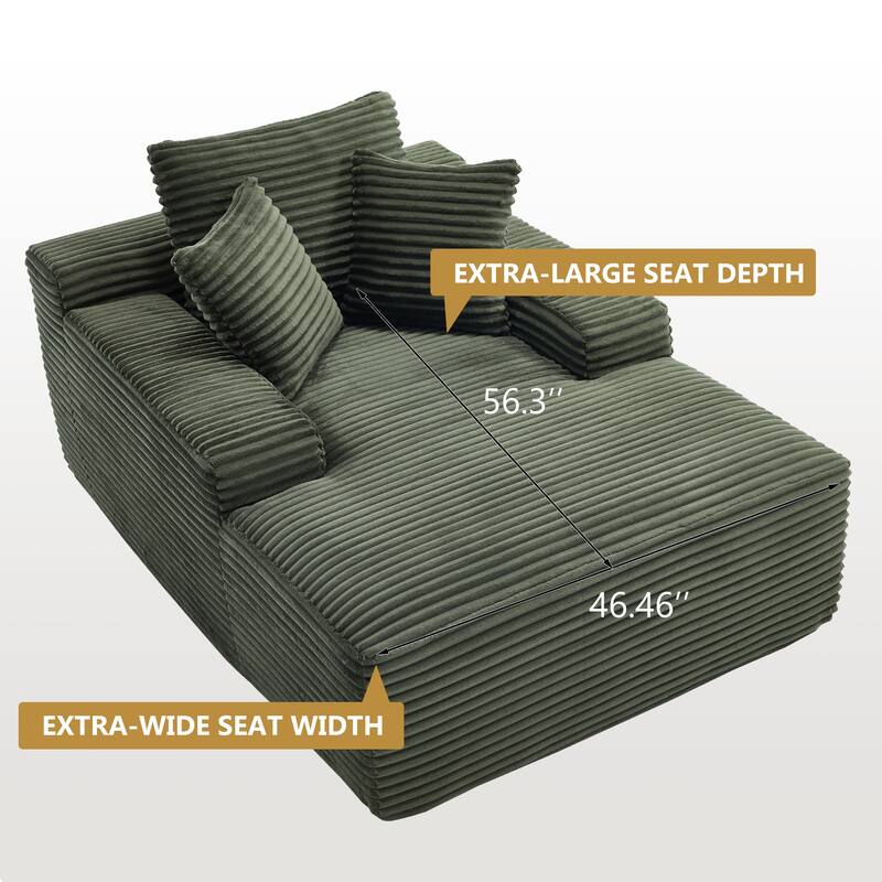 Roomfitters 67" Oversized Chaise Lounge, Corduroy Boneless Sleeper Sofa with 9.9" Wide Armrests