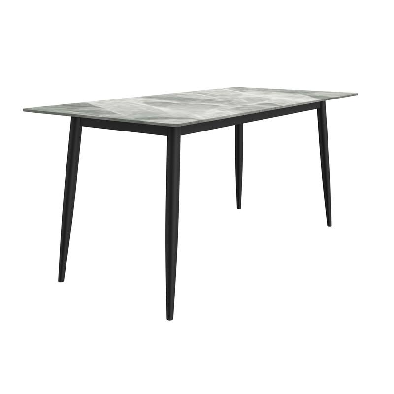 Zayle Rectangular Dining Table with Glass/Sintered Stone Tabletop in Steel - 62" Wide - Light Grey in Stone