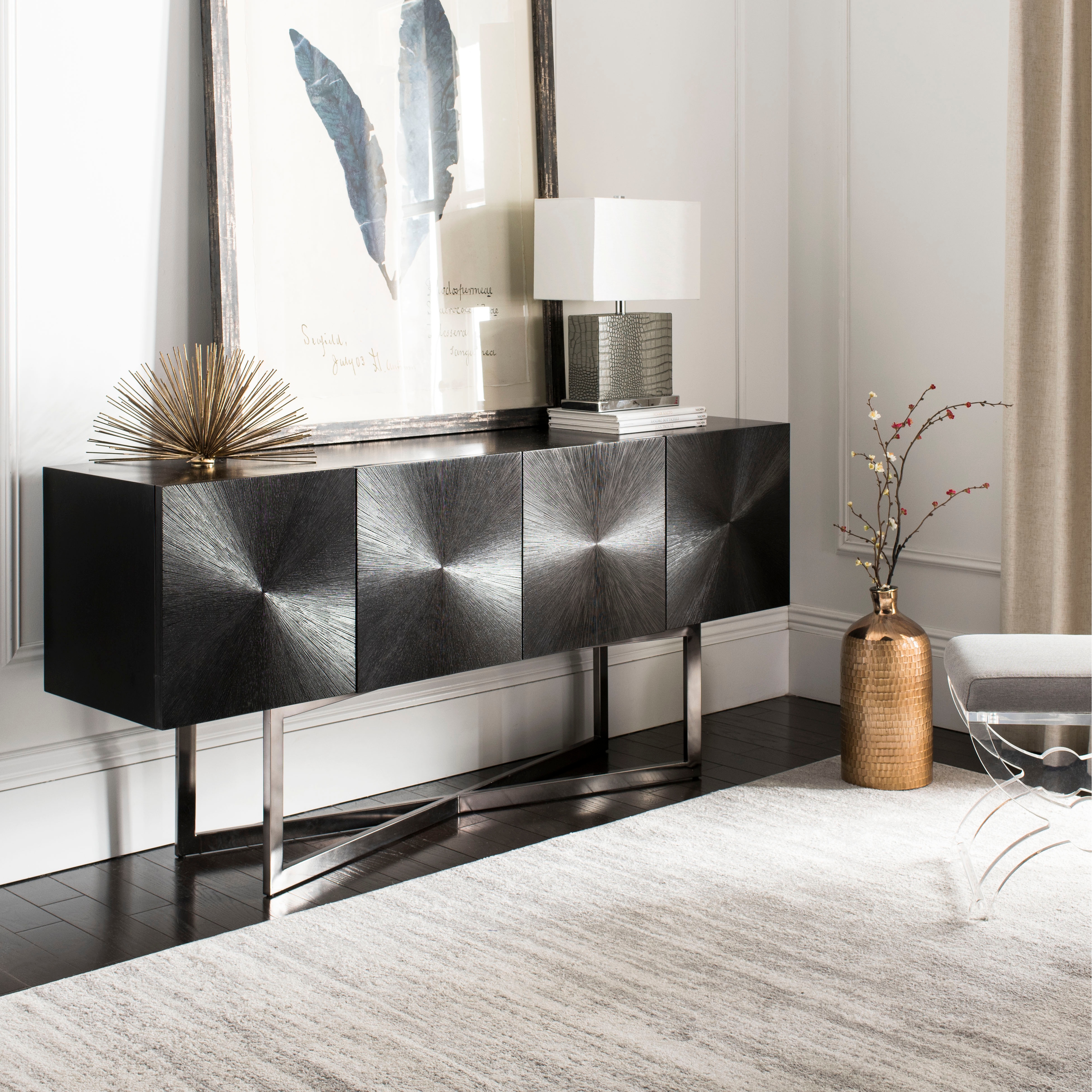 SAFAVIEH Couture High Line Collection Zena Black Nickel Buffet Table 70.87 W x 17.72 L x 32.68 H