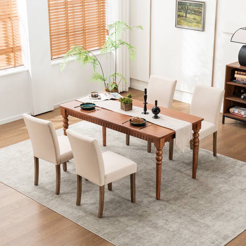 Upholstered Modern Dining Chairs, Linen Fabric Side Chairs Set of 2