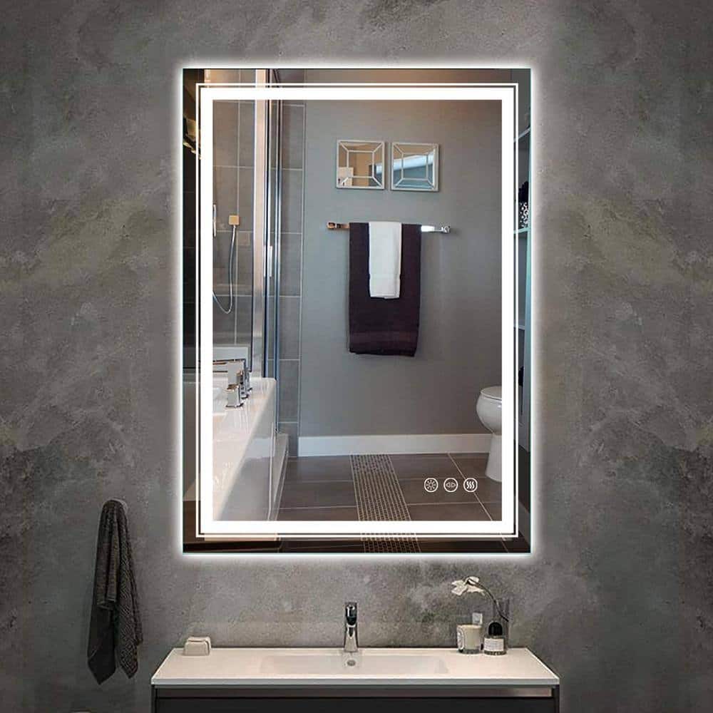 Rectangular Frameless LED Wall Bathroom Vanity Mirror Vertical and Horizontal Hang
