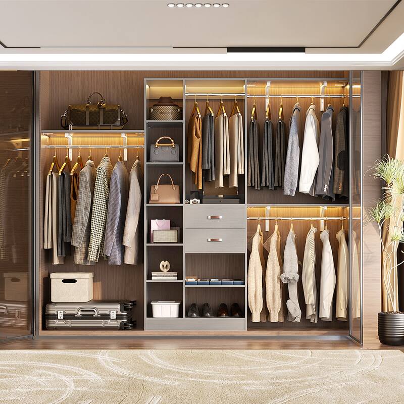 31.5'' to 96'' W Closet Organizer System with Drawers and Tower Shelves for Reach-in and Walk-in Closet - Grey