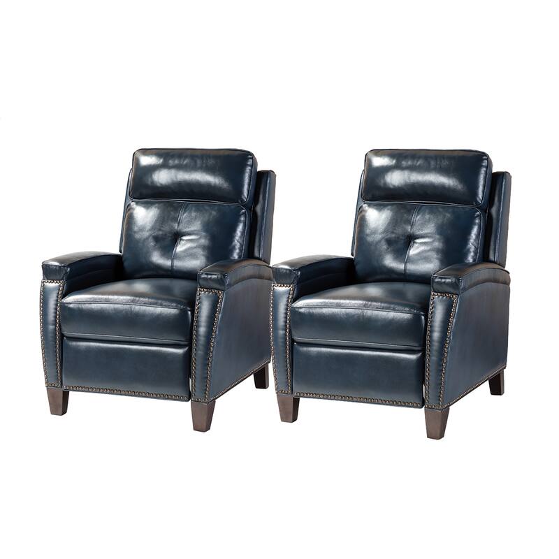 Gaspar Mid-Century Modern Genuine Leather Pushback Recliner with Wood legs Set of 2 by HULALA HOME