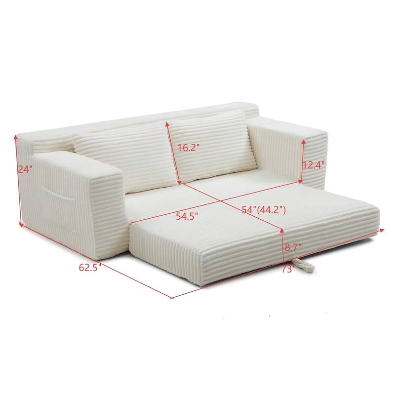 Memory Foam Cloud Loveseat Sofa, 2 in 1 Convertible Folding Couch Bed, No Assembly Compressed Corduroy Floor Lounge Sofa