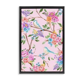 Stupell Pink & Blue Spring Florals Framed Floater Canvas Wall Art ...