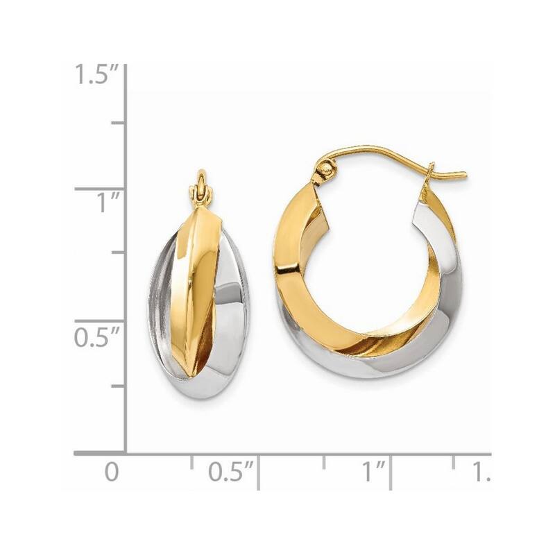 Curata 14k Two Tone Hinged Post White Gold Polished Knife Edge Double Hoop Earrings - 18.45x7.23mm