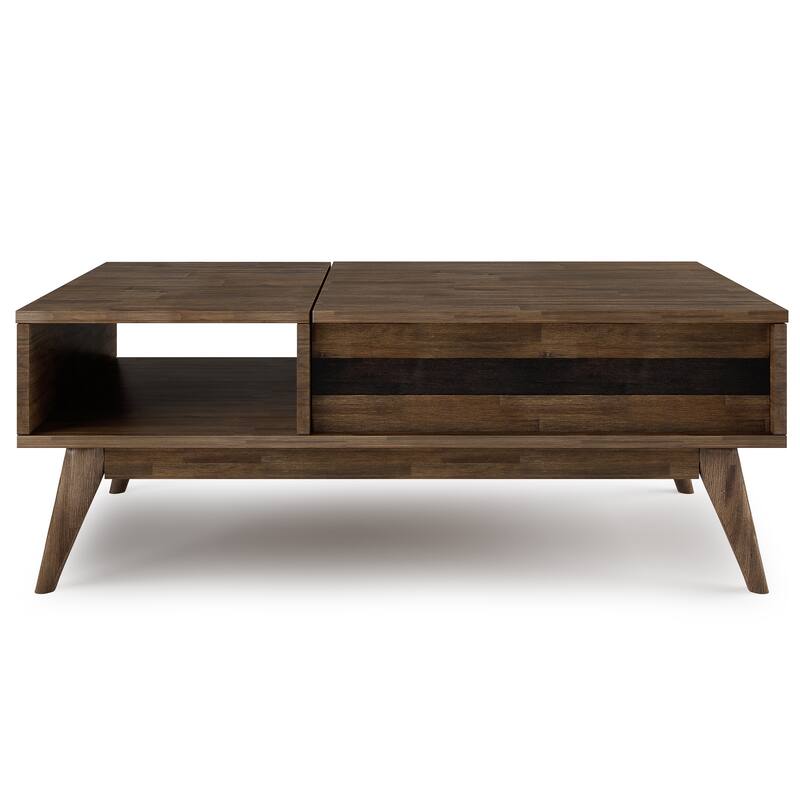 WYNDENHALL Wright SOLID ACACIA WOOD 48" Wide Rectangle Mid Century Lift Top Coffee Table in Rustic Natural Aged Brown