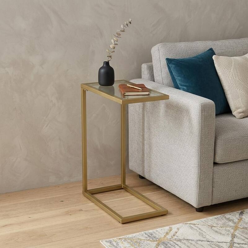 HomeRoots 26" Clear and Gold Glass and Steel Frame End Table - 10.00 in. x 25.50 in. x 16.00 in. - Clear - Glass