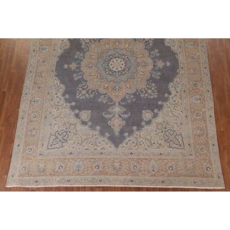 Hand Knotted Oriental 100% Wool Carpet Traditional Medallion Greys & Charcoal Tabriz Area Rug - 12' 5'' X 9' 7''