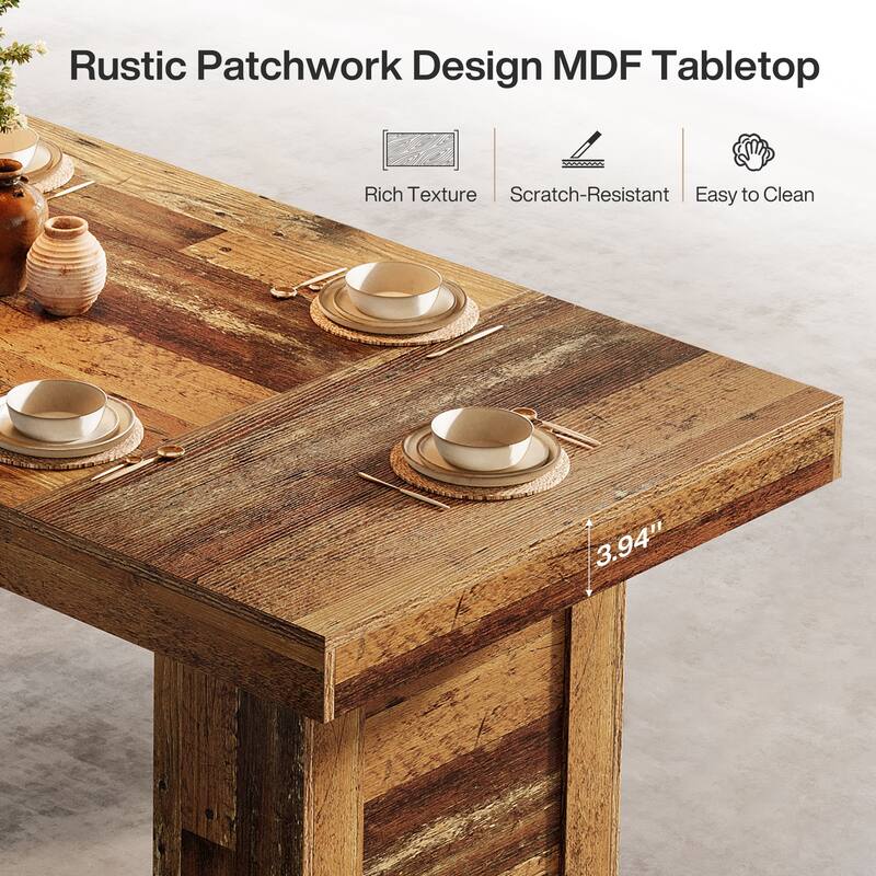 63'' Farmhouse Dining Table for 6, Rectangle Wooden Kitchen Table