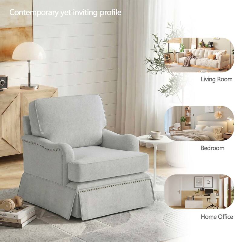 Modern Chenille Swivel Armchair and Storage Ottoman