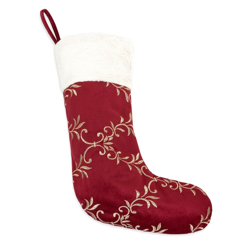 Homey Cozy Floral Velvet Embroidered Christmas Stocking - Velvet/Red/Gold