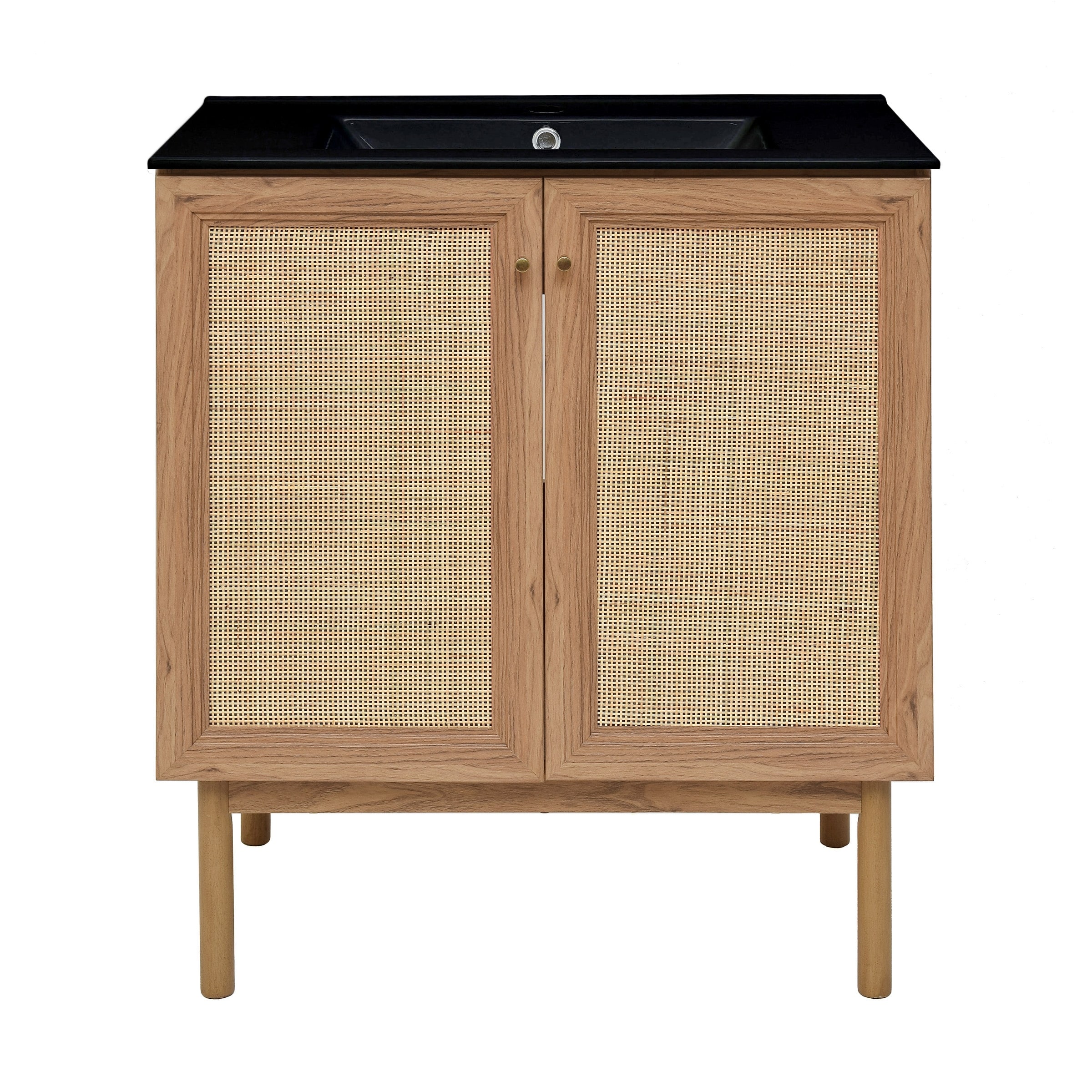 Classe 30 In. Brown Oak Bathroom Vanity With Black Ceramic Sink Top