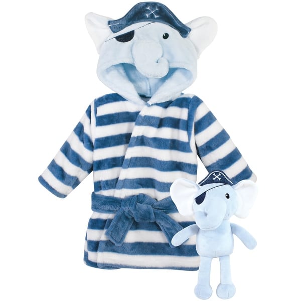 slide 1 of 1, Hudson Baby Infant Boy Plush Bathrobe and Toy Set, Pirate Elephant, One Size - Pirate Elephant - One Size One Size - Pirate Elephant