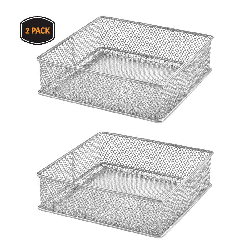 Silver Mesh Drawer Cabinet and or Shelf Organizer Bins, School Supply Holder Office Desktop Organizer Basket, Pack of 2 - 6x6x2