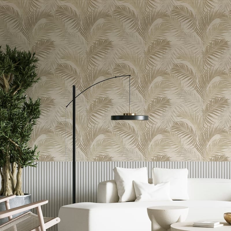 Galerie Wallcoverings Synergy Collection Lush Leaf Palm Sheen Finish Vinyl on Non-woven Wallpaper Roll