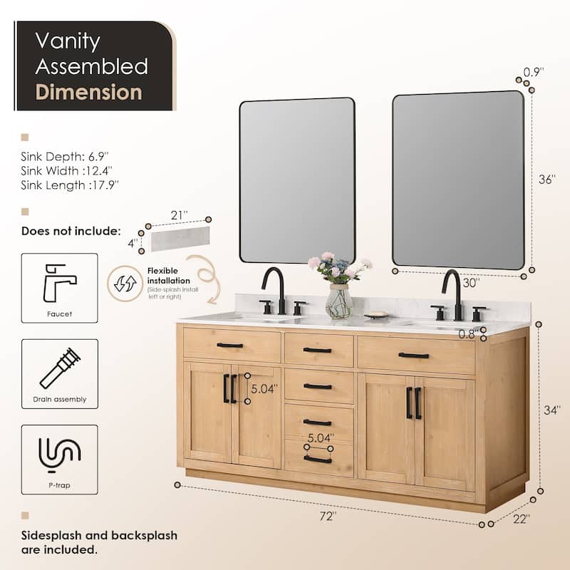 Altair Gavino Bath Vanity with Grain White Composite Stone Top and Mirror
