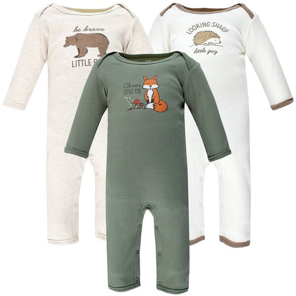 slide 1 of 1, Hudson Baby Infant Boy Cotton Coveralls, Forest Fox 0 - 3 Months - Green/White