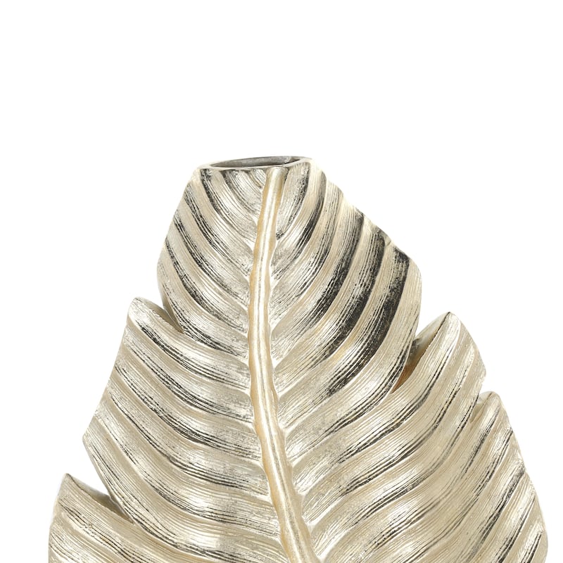 Polystone Leaf Curved Metallic Decorative Vase - Gold - Roche River Decor