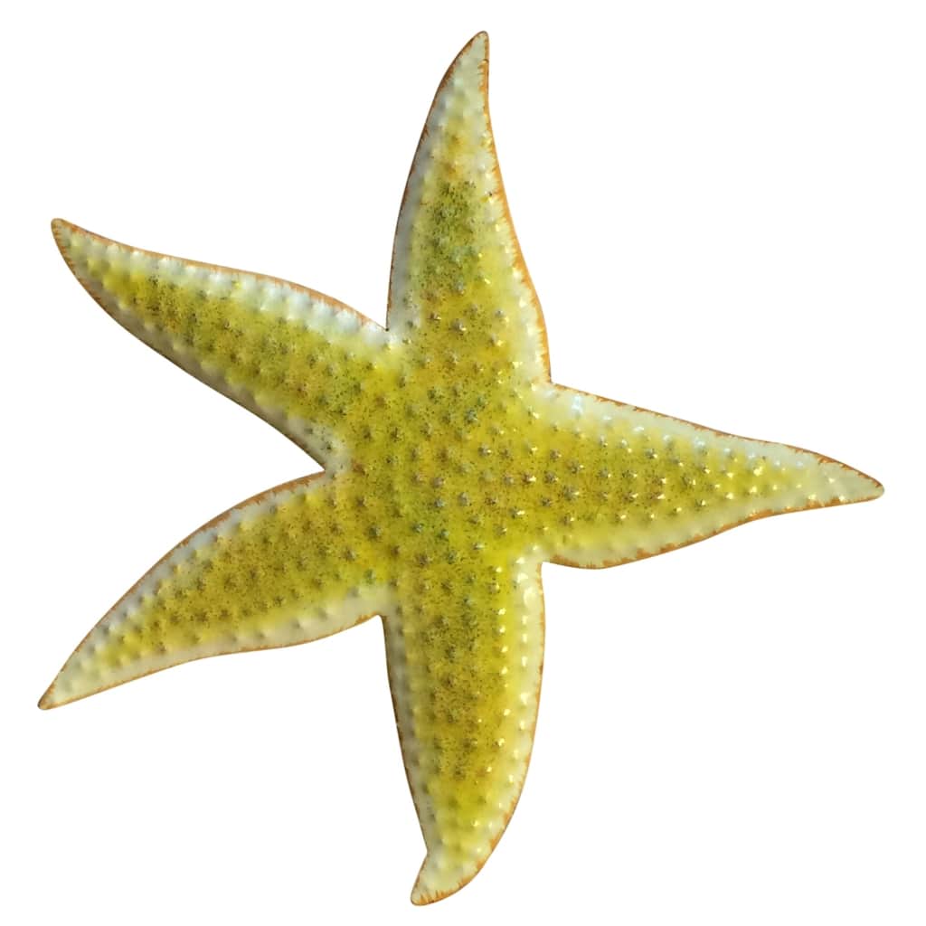 Tropical Yellow Starfish Bath 12 Inch Wall Plaque Decor Haitian Metal Art - Multi