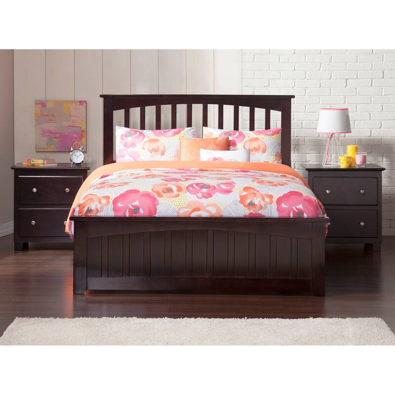 Mission Wood Platform Bed with Matching Footboard and Twin XL Trundle