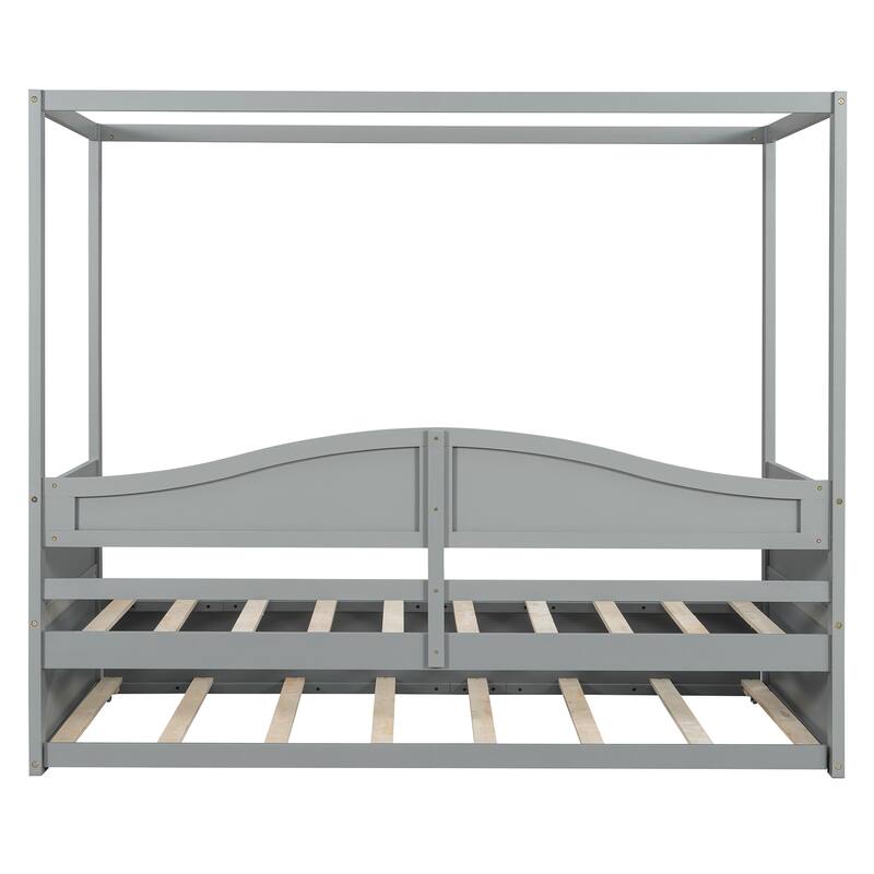 Roomfitters Twin Canopy Daybed with Twin Trundle, Solid Wood Frame