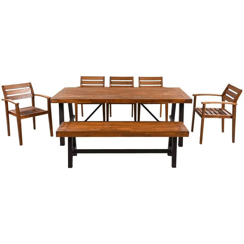 7-Piece Outdoor Wood Dining Set with Removable Cushions