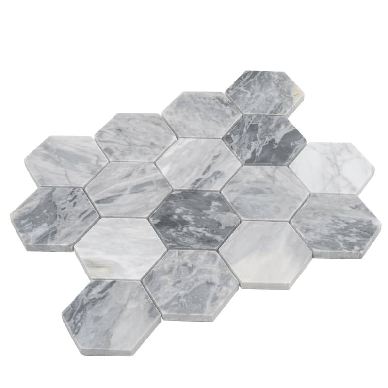 Toscana 12x10 in. Light Gray Honed Calacatta Bluette Hexagon Mosaic Wall and Floor Tile (4.38 sq ft/case, 5-Pack)