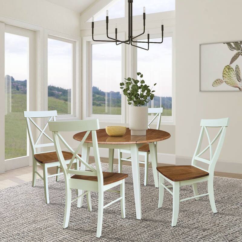 42" Solid Wood Round Dual Drop Leaf Table with Dining Chairs