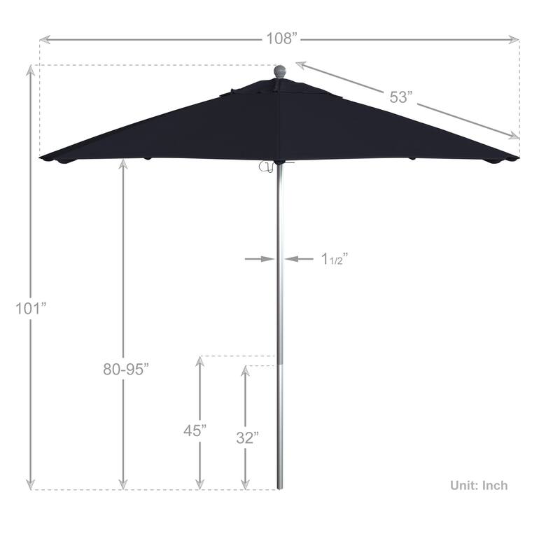 California Umbrella 9' Rd. Aluminum Frame, Fiberglass Rib Patio Umbrella, Push Open,Anodized Silver Finish, Sunbrella Fabric