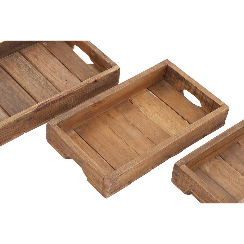 Brown Wood Living Room Decor Tray (Set of 3)