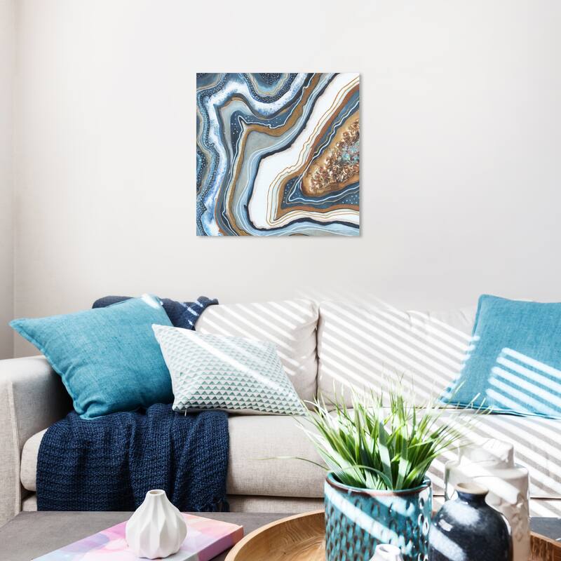 Wynwood Studio Canvas Abstract Royal Geode Blue and Taupe Modern & Contemporary Wall Art Canvas Print - 20 x 20