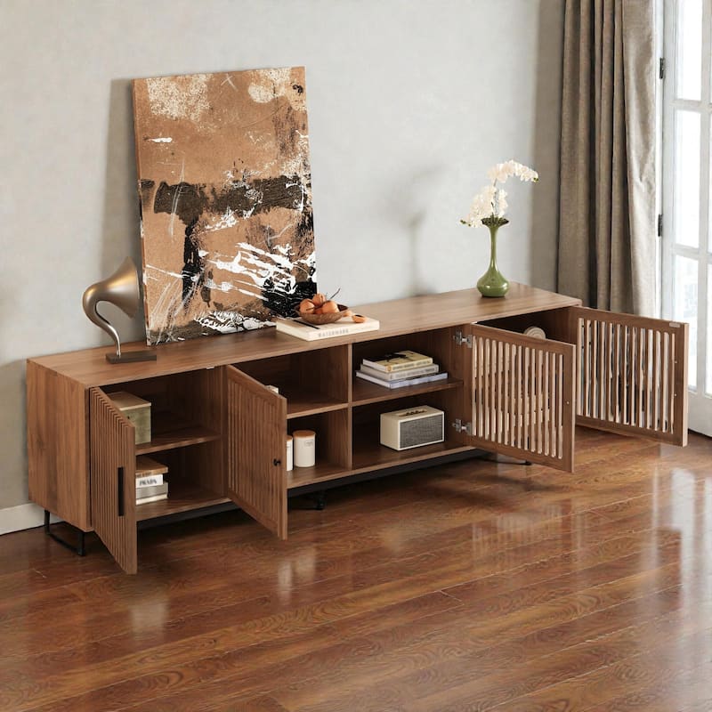78.7" Modern Walnut TV Stand for TVs up to 85 Inch, Entertainment Center with Closed Storage, Cable Management