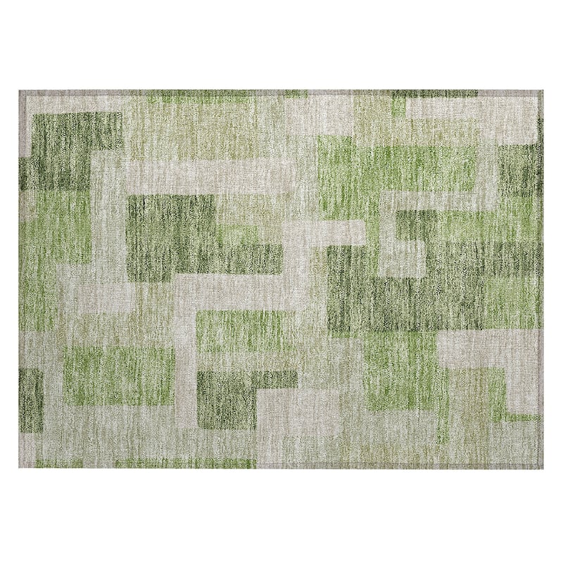 Machine Washable Indoor/ Outdoor Contempoary Blocks Chantille Rug