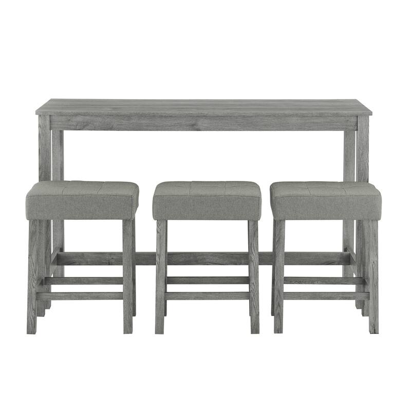 59 Inch 4 Piece Bar Table and Chair Set with Power Outlet and 3 Upholstered Stools - Grey