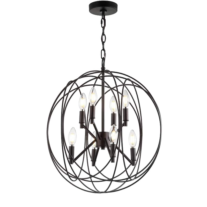 SAFAVIEH Lighting Chantale Adjustable 8-Light Led Brass Pendant - 19.3"x19.5"x26.3-98.3" - Dark Grey - 19Wx19Dx98H