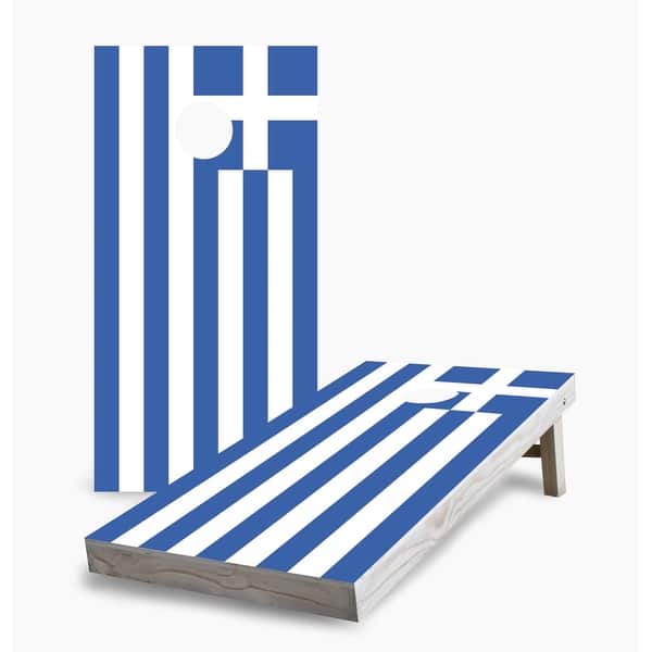 slide 2 of 7, Greek Flag Cornhole Game (Choose Wraps or Boards) 2x4 Boards (24" x 48") - Include ALL Accessories