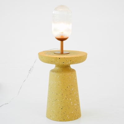 Sasha Ribbed Glass Table Lamp with Bronze Base