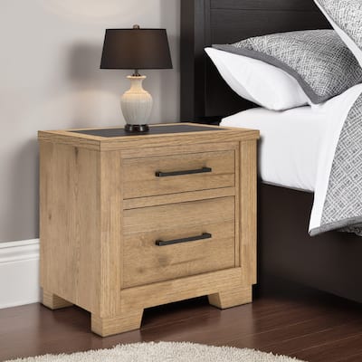 Dani Nightstand with 2 Drawers, 29 Inch, Rustic Brown Solid Hardwood