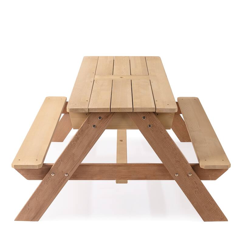 3-in-1 Kid Outdoor Wooden Picnic Table with Umbrella, Convertible Sand