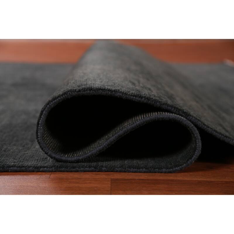 Hand Knotted Oriental 100% Wool Carpet Modern Solid Greys & Charcoal Gabbeh Area Rug - 9' 0'' X 6' 1''