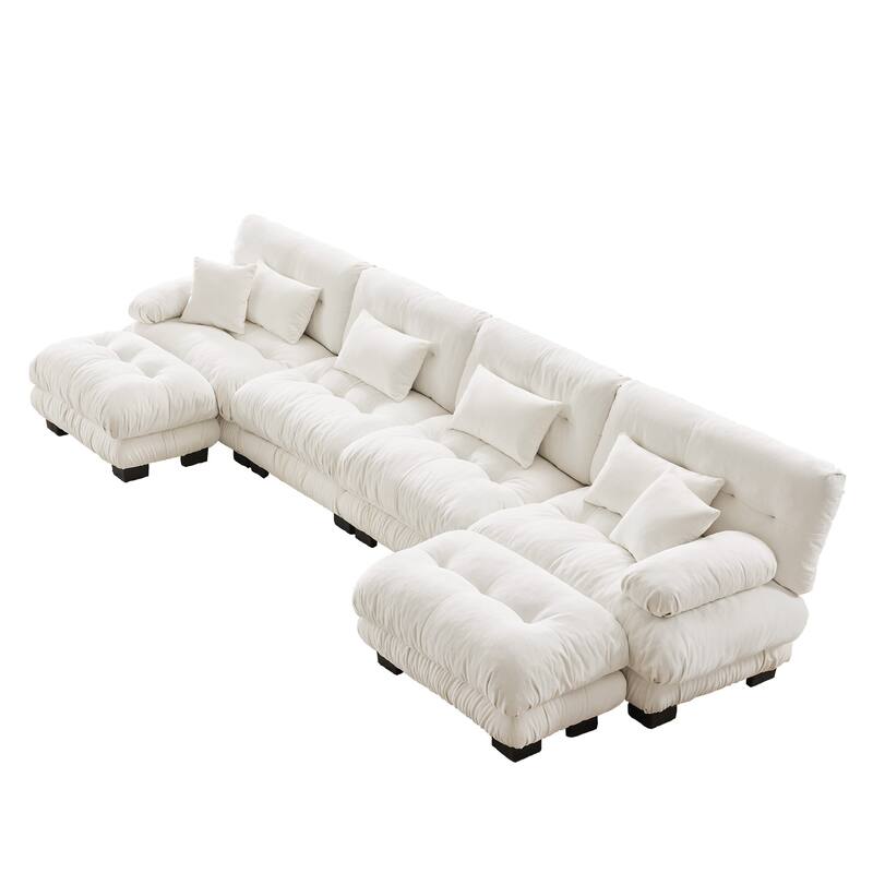 173.2" Chenille U-Shaped Cloud Sectional Sofa with 2 Ottomans (4-Seater Modular)