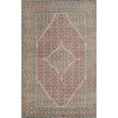 Pink Geometric Tabriz Persian Vintage Rug Hand-Knotted Wool Carpet - 6'7"x 9'9"