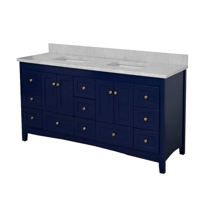 KitchenBathCollection Abbey 72" Double Bathroom Vanity with Carrara Marble Top