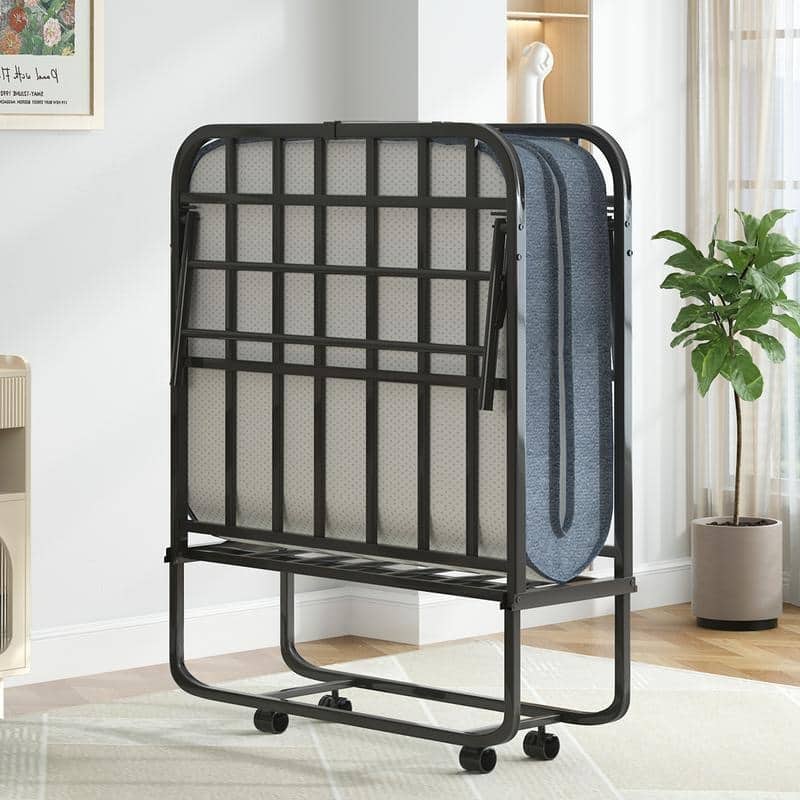 Mixoy Folding Bed with 5''Mattress,Portable Foldable Roll Away Adult Bed for Guest,with Dustproof Bag & Baffle,Twin Size