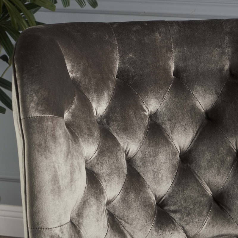 Roomfitters Velvet Tufted Accent Chair with Rolled Arms and Nailhead Trim, Classic Lounge Chair