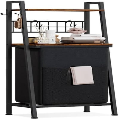 Laundry Hamper with Wooden Shelf and Hooks, - 16.5"L x 11.8"W x 44.1"H