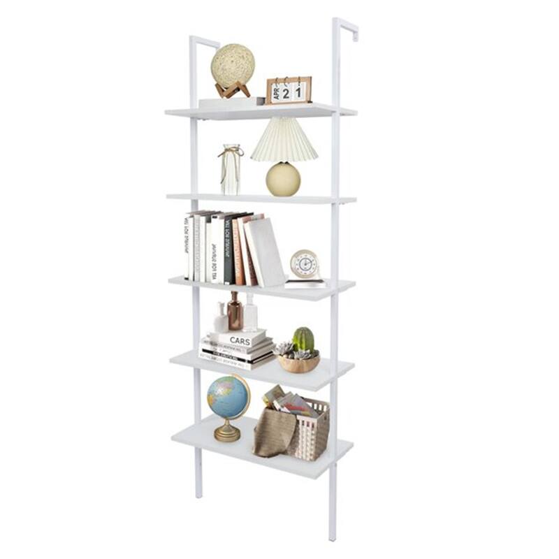 5-Shelf Wood Ladder Bookcase, 5-Tier Ladder Shelf Wood Shelves - White