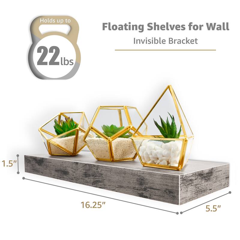 Sorbus Floating Shelves, Wall Mounted for Home Decor, 16.25 in. W x 5.5 in. D MDF Wood Decorative Wall Shelf (Set of 5)